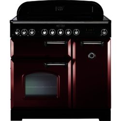 Rangemaster Classic Deluxe 90cm Electric Ceramic 84500 Range Cooker in Cranberry with Chrome Trim and Ceramic Hob